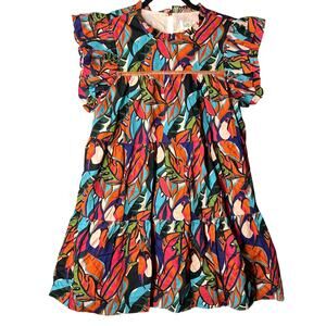 Palms Away Dress Womens S Multicolor Short Sleeve Cotton Mini‎ Summer Vacation
